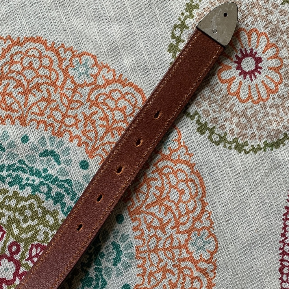 Brown Leather Western-Style Belt with Decorative Silver Hardware - Picture 8 of 15